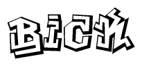 The image is a stylized representation of the letters Bick designed to mimic the look of graffiti text. The letters are bold and have a three-dimensional appearance, with emphasis on angles and shadowing effects.