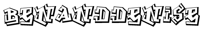 The image is a stylized representation of the letters Benanddenise designed to mimic the look of graffiti text. The letters are bold and have a three-dimensional appearance, with emphasis on angles and shadowing effects.