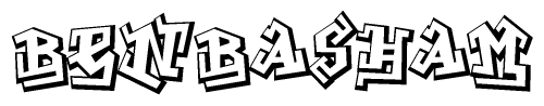 The image is a stylized representation of the letters Benbasham designed to mimic the look of graffiti text. The letters are bold and have a three-dimensional appearance, with emphasis on angles and shadowing effects.