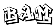 The clipart image depicts the word Bam in a style reminiscent of graffiti. The letters are drawn in a bold, block-like script with sharp angles and a three-dimensional appearance.