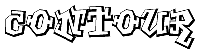 The clipart image depicts the word Contour in a style reminiscent of graffiti. The letters are drawn in a bold, block-like script with sharp angles and a three-dimensional appearance.