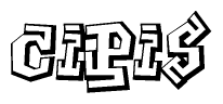 The clipart image depicts the word Cipis in a style reminiscent of graffiti. The letters are drawn in a bold, block-like script with sharp angles and a three-dimensional appearance.