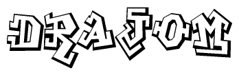 The clipart image depicts the word Drajom in a style reminiscent of graffiti. The letters are drawn in a bold, block-like script with sharp angles and a three-dimensional appearance.
