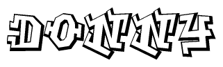 The image is a stylized representation of the letters Donny designed to mimic the look of graffiti text. The letters are bold and have a three-dimensional appearance, with emphasis on angles and shadowing effects.