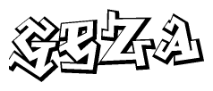The image is a stylized representation of the letters Geza designed to mimic the look of graffiti text. The letters are bold and have a three-dimensional appearance, with emphasis on angles and shadowing effects.