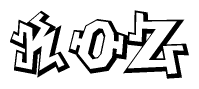 The clipart image depicts the word Koz in a style reminiscent of graffiti. The letters are drawn in a bold, block-like script with sharp angles and a three-dimensional appearance.