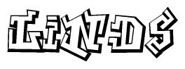 The image is a stylized representation of the letters Linds designed to mimic the look of graffiti text. The letters are bold and have a three-dimensional appearance, with emphasis on angles and shadowing effects.