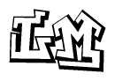 The image is a stylized representation of the letters Lm designed to mimic the look of graffiti text. The letters are bold and have a three-dimensional appearance, with emphasis on angles and shadowing effects.