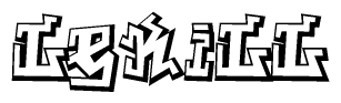 The clipart image depicts the word Lekill in a style reminiscent of graffiti. The letters are drawn in a bold, block-like script with sharp angles and a three-dimensional appearance.