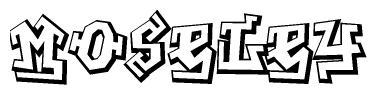 The clipart image depicts the word Moseley in a style reminiscent of graffiti. The letters are drawn in a bold, block-like script with sharp angles and a three-dimensional appearance.