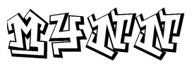 The clipart image depicts the word Mynn in a style reminiscent of graffiti. The letters are drawn in a bold, block-like script with sharp angles and a three-dimensional appearance.