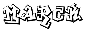 The image is a stylized representation of the letters Marck designed to mimic the look of graffiti text. The letters are bold and have a three-dimensional appearance, with emphasis on angles and shadowing effects.