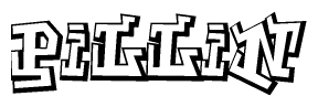 The clipart image depicts the word Pillin in a style reminiscent of graffiti. The letters are drawn in a bold, block-like script with sharp angles and a three-dimensional appearance.