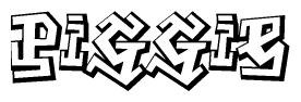 The image is a stylized representation of the letters Piggie designed to mimic the look of graffiti text. The letters are bold and have a three-dimensional appearance, with emphasis on angles and shadowing effects.