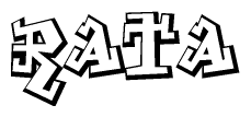 The clipart image depicts the word Rata in a style reminiscent of graffiti. The letters are drawn in a bold, block-like script with sharp angles and a three-dimensional appearance.