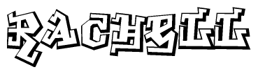 The clipart image depicts the word Rachell in a style reminiscent of graffiti. The letters are drawn in a bold, block-like script with sharp angles and a three-dimensional appearance.
