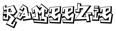 The image is a stylized representation of the letters Rameezie designed to mimic the look of graffiti text. The letters are bold and have a three-dimensional appearance, with emphasis on angles and shadowing effects.