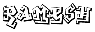 The image is a stylized representation of the letters Ramesh designed to mimic the look of graffiti text. The letters are bold and have a three-dimensional appearance, with emphasis on angles and shadowing effects.