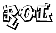 The clipart image depicts the word Rol in a style reminiscent of graffiti. The letters are drawn in a bold, block-like script with sharp angles and a three-dimensional appearance.