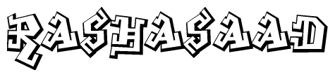 The clipart image depicts the word Rashasaad in a style reminiscent of graffiti. The letters are drawn in a bold, block-like script with sharp angles and a three-dimensional appearance.