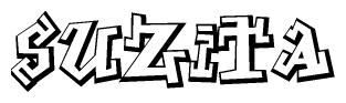 The image is a stylized representation of the letters Suzita designed to mimic the look of graffiti text. The letters are bold and have a three-dimensional appearance, with emphasis on angles and shadowing effects.