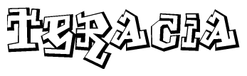 The clipart image depicts the word Teracia in a style reminiscent of graffiti. The letters are drawn in a bold, block-like script with sharp angles and a three-dimensional appearance.