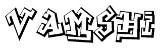 The clipart image depicts the word Vamshi in a style reminiscent of graffiti. The letters are drawn in a bold, block-like script with sharp angles and a three-dimensional appearance.