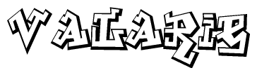 The clipart image depicts the word Valarie in a style reminiscent of graffiti. The letters are drawn in a bold, block-like script with sharp angles and a three-dimensional appearance.