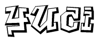 The clipart image depicts the word Yuci in a style reminiscent of graffiti. The letters are drawn in a bold, block-like script with sharp angles and a three-dimensional appearance.