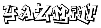 The image is a stylized representation of the letters Yazmin designed to mimic the look of graffiti text. The letters are bold and have a three-dimensional appearance, with emphasis on angles and shadowing effects.