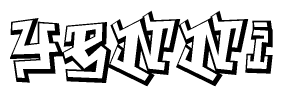The clipart image depicts the word Yenni in a style reminiscent of graffiti. The letters are drawn in a bold, block-like script with sharp angles and a three-dimensional appearance.