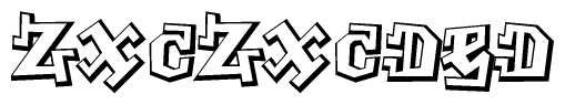 The clipart image depicts the word Zxczxcded in a style reminiscent of graffiti. The letters are drawn in a bold, block-like script with sharp angles and a three-dimensional appearance.