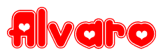 The image displays the word Alvaro written in a stylized red font with hearts inside the letters.