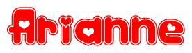 The image is a clipart featuring the word Arianne written in a stylized font with a heart shape replacing inserted into the center of each letter. The color scheme of the text and hearts is red with a light outline.