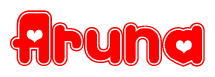 The image displays the word Aruna written in a stylized red font with hearts inside the letters.