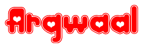 The image displays the word Arqwaal written in a stylized red font with hearts inside the letters.