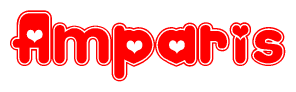 The image displays the word Amparis written in a stylized red font with hearts inside the letters.