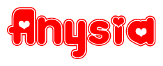 The image displays the word Anysia written in a stylized red font with hearts inside the letters.