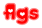 The image displays the word Ags written in a stylized red font with hearts inside the letters.