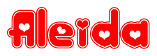 The image displays the word Aleida written in a stylized red font with hearts inside the letters.