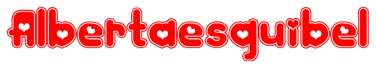 The image is a clipart featuring the word Albertaesquibel written in a stylized font with a heart shape replacing inserted into the center of each letter. The color scheme of the text and hearts is red with a light outline.