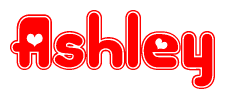 The image is a clipart featuring the word Ashley written in a stylized font with a heart shape replacing inserted into the center of each letter. The color scheme of the text and hearts is red with a light outline.