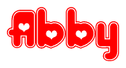 The image is a clipart featuring the word Abby written in a stylized font with a heart shape replacing inserted into the center of each letter. The color scheme of the text and hearts is red with a light outline.