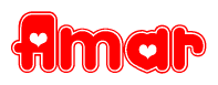 The image is a clipart featuring the word Amar written in a stylized font with a heart shape replacing inserted into the center of each letter. The color scheme of the text and hearts is red with a light outline.