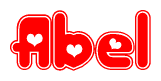 The image is a clipart featuring the word Abel written in a stylized font with a heart shape replacing inserted into the center of each letter. The color scheme of the text and hearts is red with a light outline.