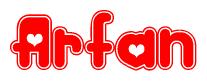 The image displays the word Arfan written in a stylized red font with hearts inside the letters.