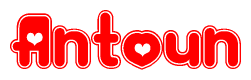The image displays the word Antoun written in a stylized red font with hearts inside the letters.