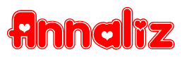 The image is a clipart featuring the word Annaliz written in a stylized font with a heart shape replacing inserted into the center of each letter. The color scheme of the text and hearts is red with a light outline.