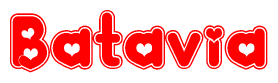 The image displays the word Batavia written in a stylized red font with hearts inside the letters.