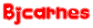 The image is a clipart featuring the word Bjcarnes written in a stylized font with a heart shape replacing inserted into the center of each letter. The color scheme of the text and hearts is red with a light outline.